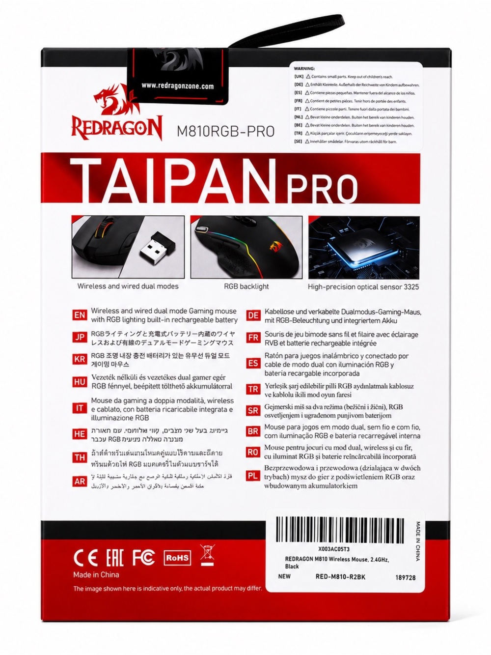 NWT Redragon Taipan Pro M810RGB-PRO Wireless Gaming Mouse RGB 10,000 DPI - Picture 4 of 4